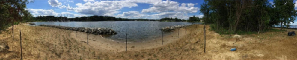 Stone revetment salt marsh restoration panoramic view